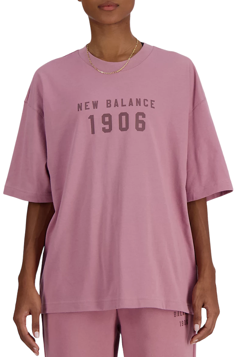 T-shirt New Balance Iconic Collegiate Jersey Oversized Lyserød | wt41519-rse