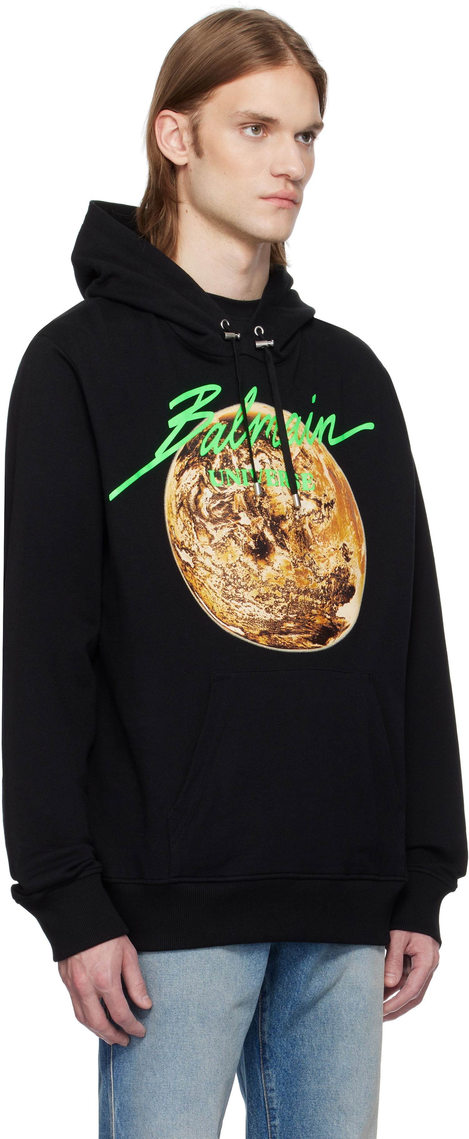Sweatshirt Balmain Balmain Universe Logo and Planet Print Hoodie Sort | EH0JT047GE78, 1