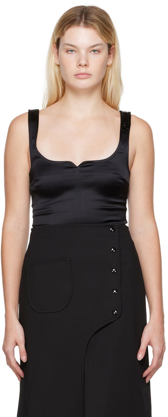 Krop Courrèges Square Neck Satin Tank Top Sort | 322CTO079AC0017
