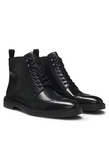 Sneakers og sko BOSS Leather Brogue Lace-up Boots Sort | 50552551