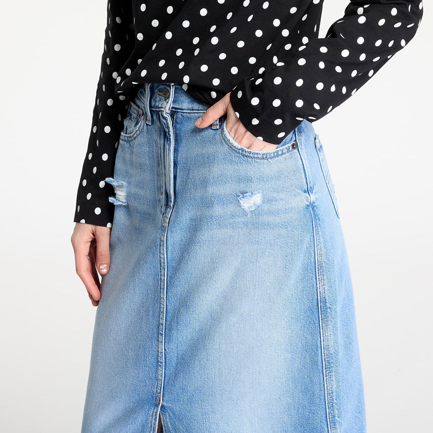 Nederdel Tommy Hilfiger Tommy Jeans Claire Midi Denim Skirt Blå | DW0DW21292 1AB, 1