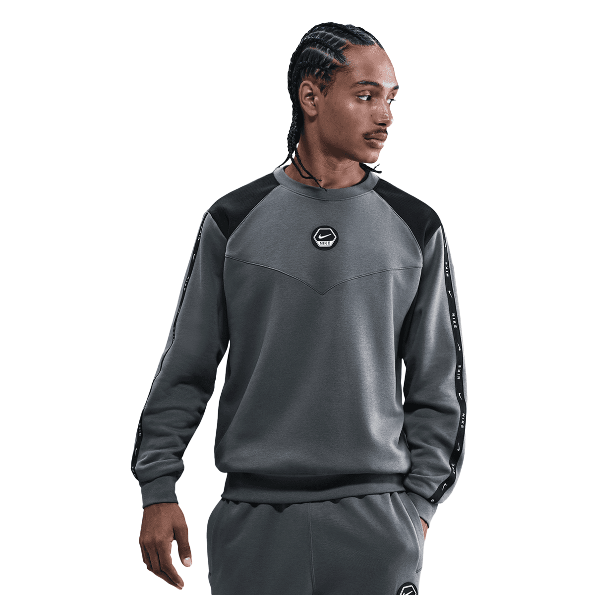 Sweatshirt Nike Sportswear Crewneck Fleece Sweatshirt with Taped Sleeves Grå | IH4286-068, 0