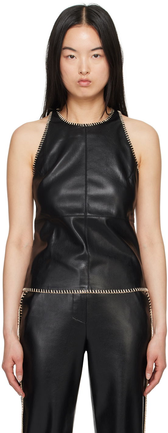 Tanktop Nanushka Vegan Leather Tank Top with Braided Trim Sort | NW24SSTP03499