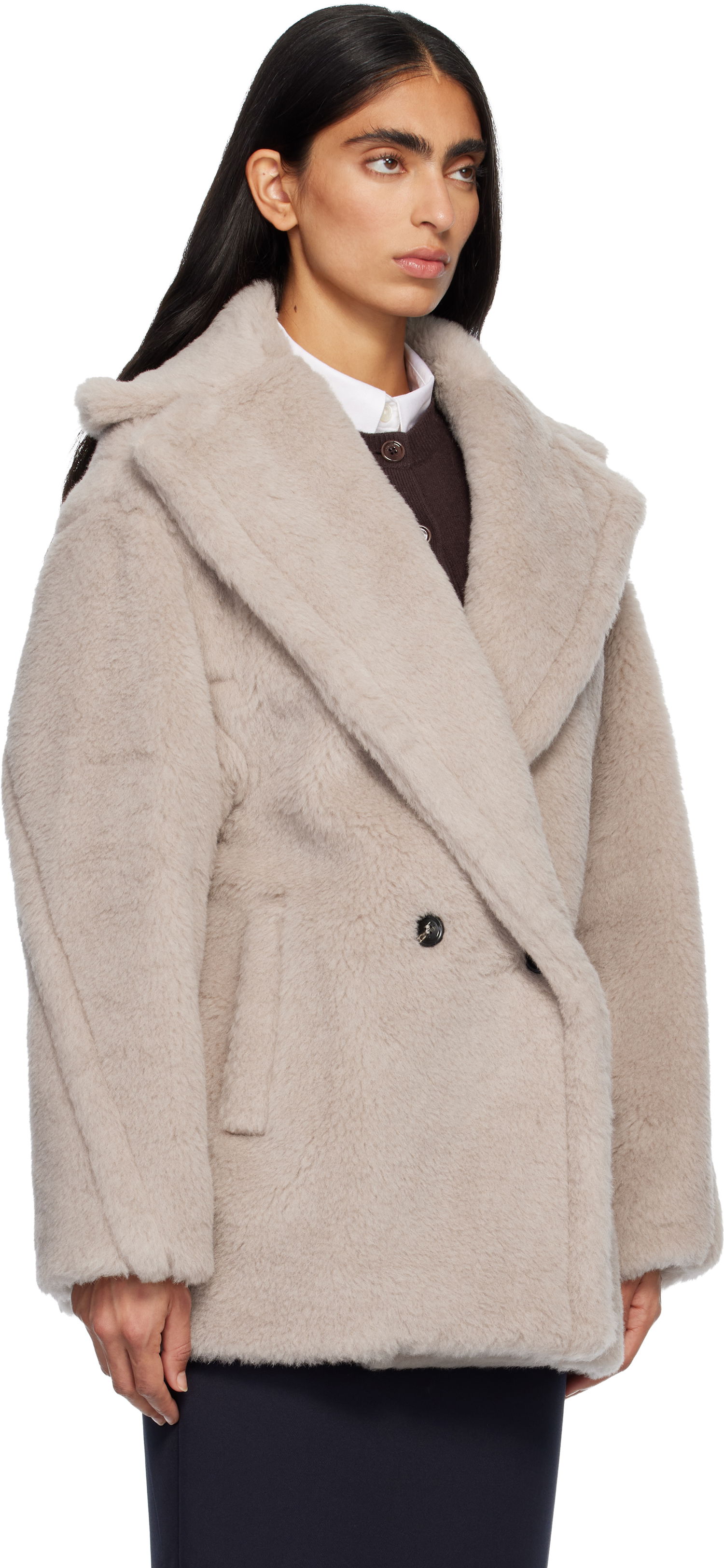 Frakker Max Mara Olga Plush Double-Breasted Coat Beige | 2521086032600, 1