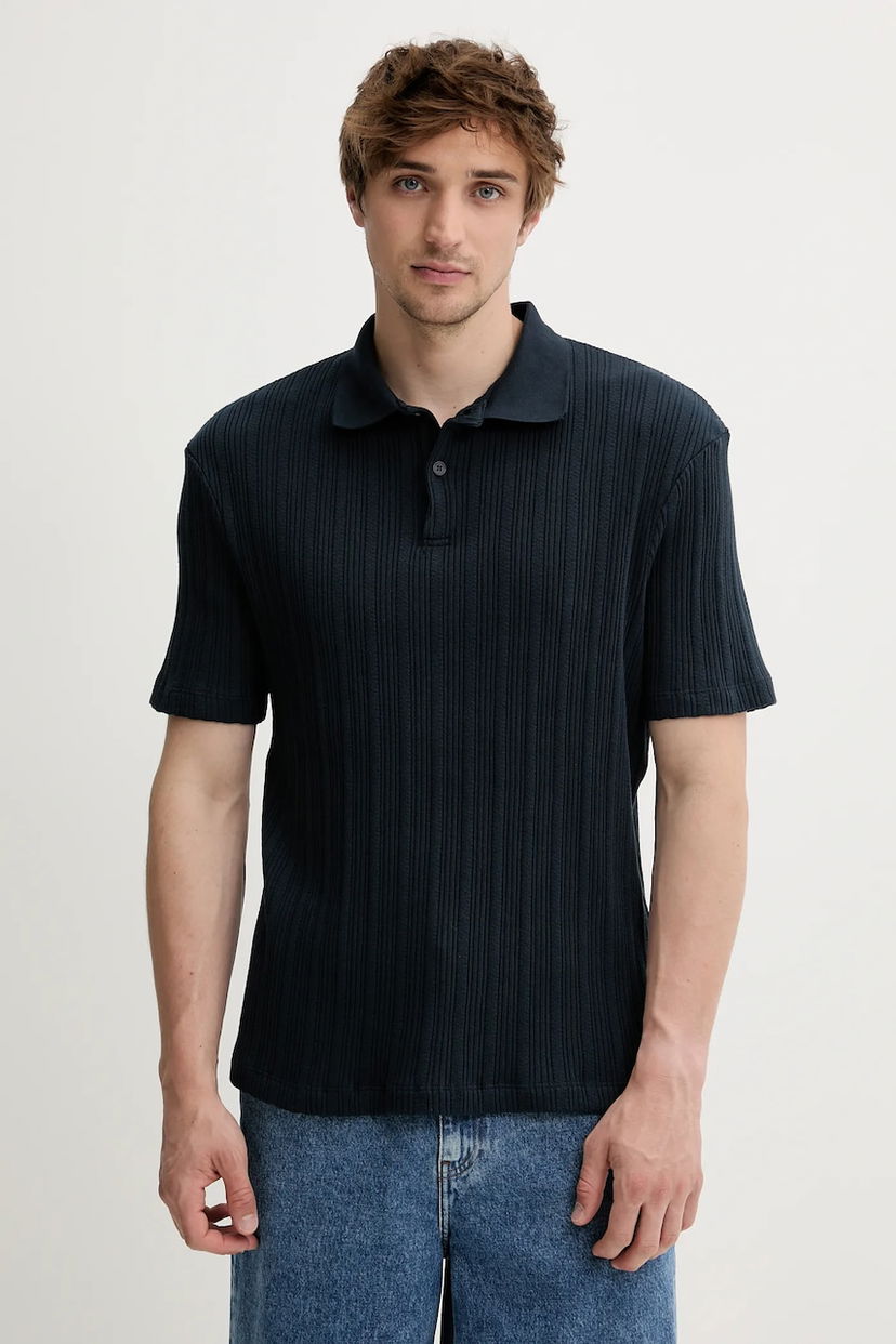 Polo skjorte Samsoe Samsoe Ribbed Polo Shirt SAKEVIN Mørkeblå | M25200034