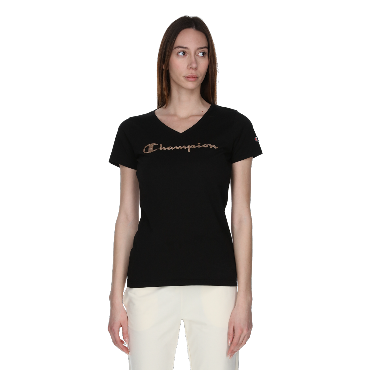 T-shirt Champion V-Neck T-Shirt with Textured Script Print Sort | 118191-KK001, 0