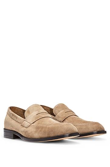 Sneakers og sko BOSS Suede Penny Loafers Beige | 50541729