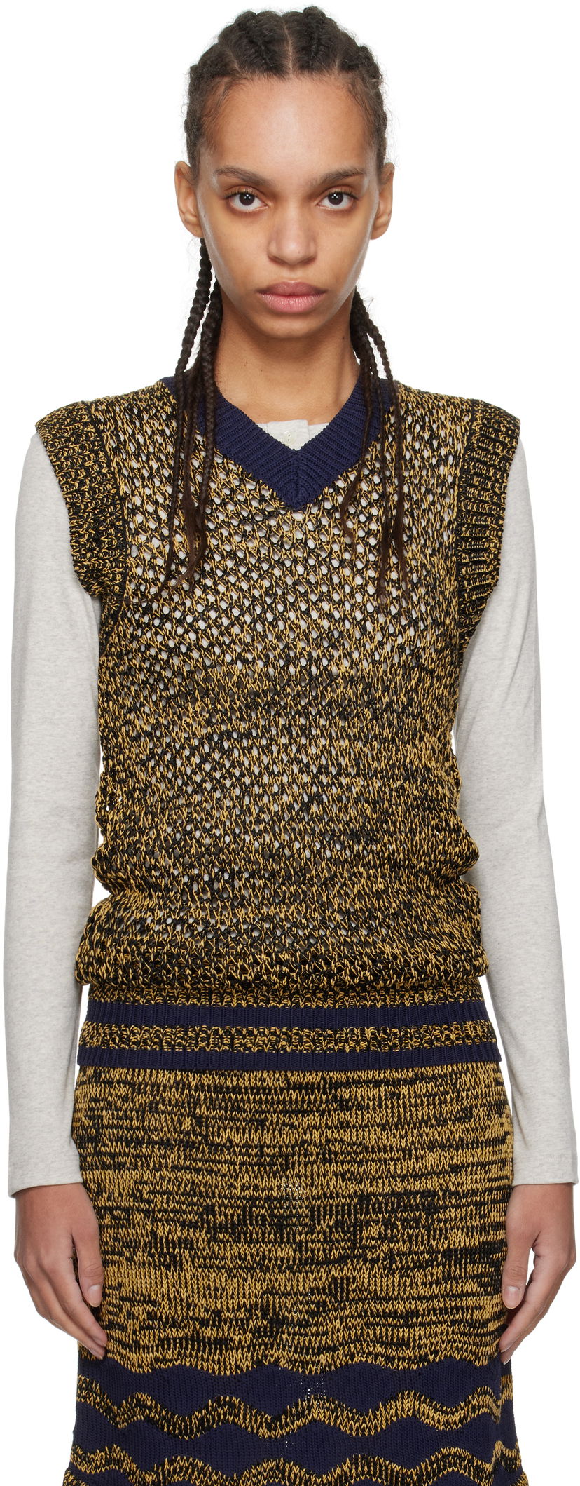 Sweater Wales Bonner Wales Bonner Shade Knit Vest Gul | US25KN31-KN04-5190