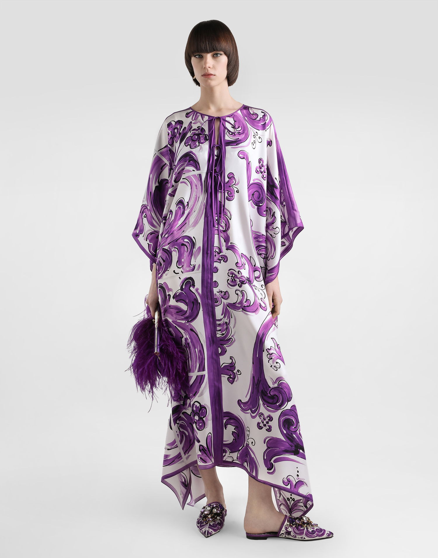 Kjole Dolce & Gabbana Dolce & Gabbana Majolica-Print Twill Caftan Dress Lilla | F6TTFTHI1S5HP5DQ, 1