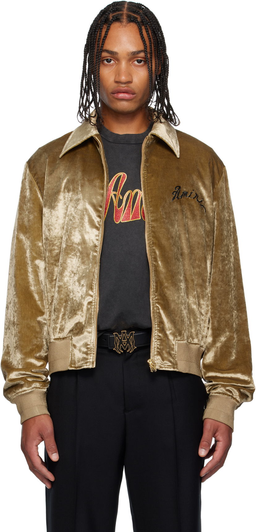 Jakke AMIRI AMIRI Dragon Velvet Jacket Beige | AMOUBB1054