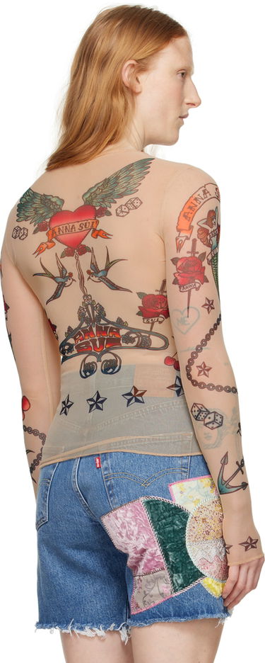 T-shirt Anna Sui Anna Sui Tattoo Mesh Long Sleeve T-Shirt Beige | 224P21, 2