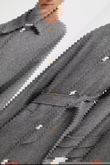 Frakker Drôle de Monsieur Le Manteau Tweed Belted Coat with Striped Collar Grå | I.CT147.WV014, 3