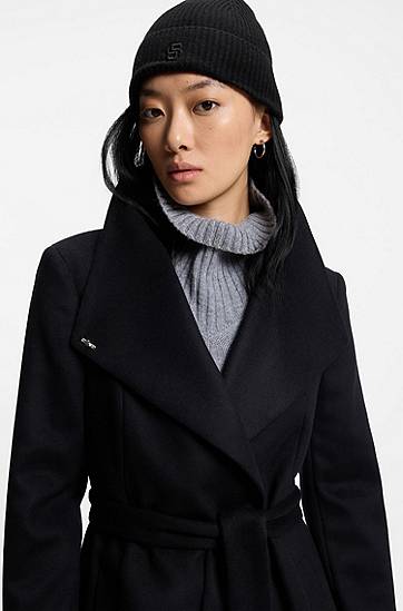 Beanie BOSS Wool-cashmere ribbed beanie hat with Double B monogram Sort | 50557673, 1