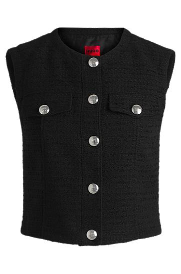 Sweater BOSS Bouclé Regular-Fit Waistcoat Sort | 50537604