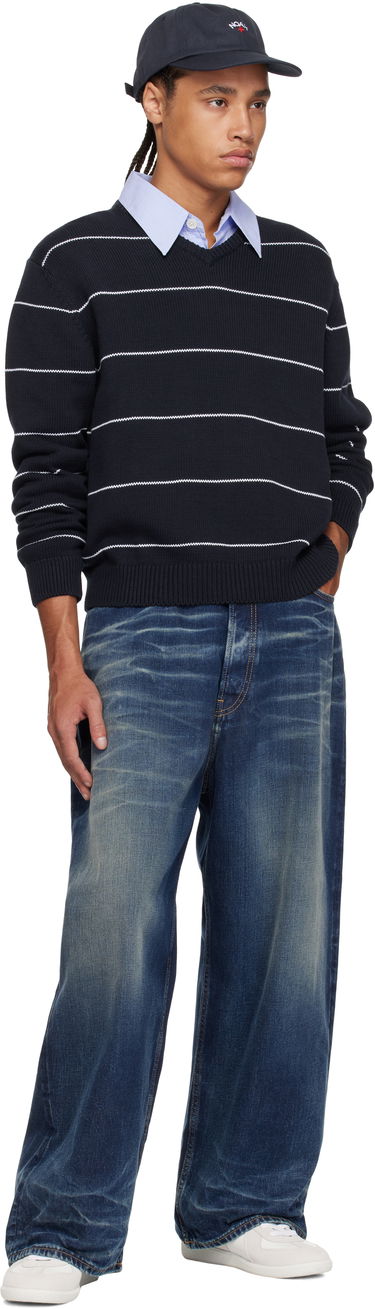 Sweater Noah Noah Striped V-Neck Sweater Mørkeblå | SW096SS25NVY, 3