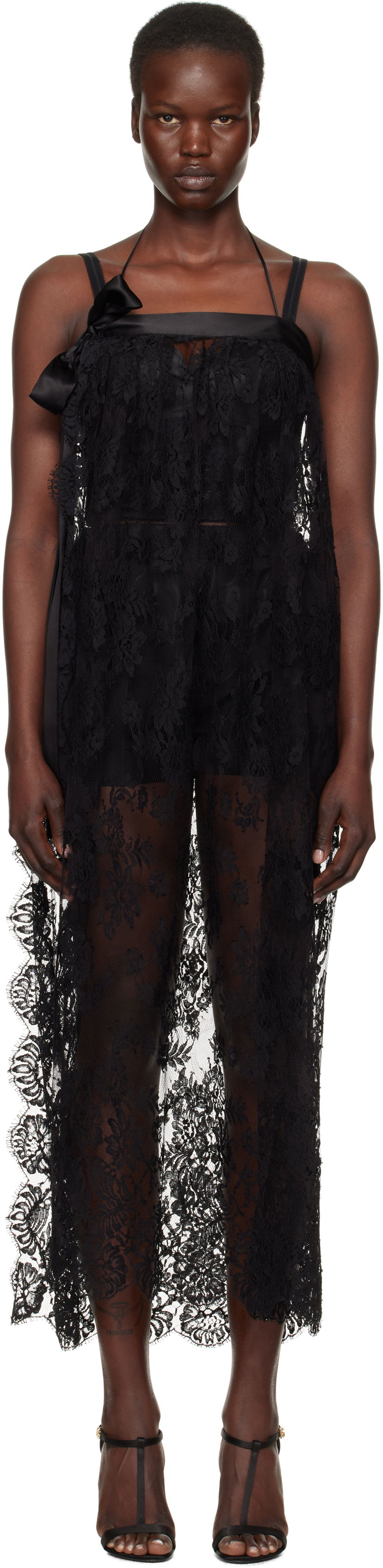 Kjole Dolce & Gabbana Dolce&Gabbana Chantilly Lace Midi Dress Sort | F6JRQT ILMA8