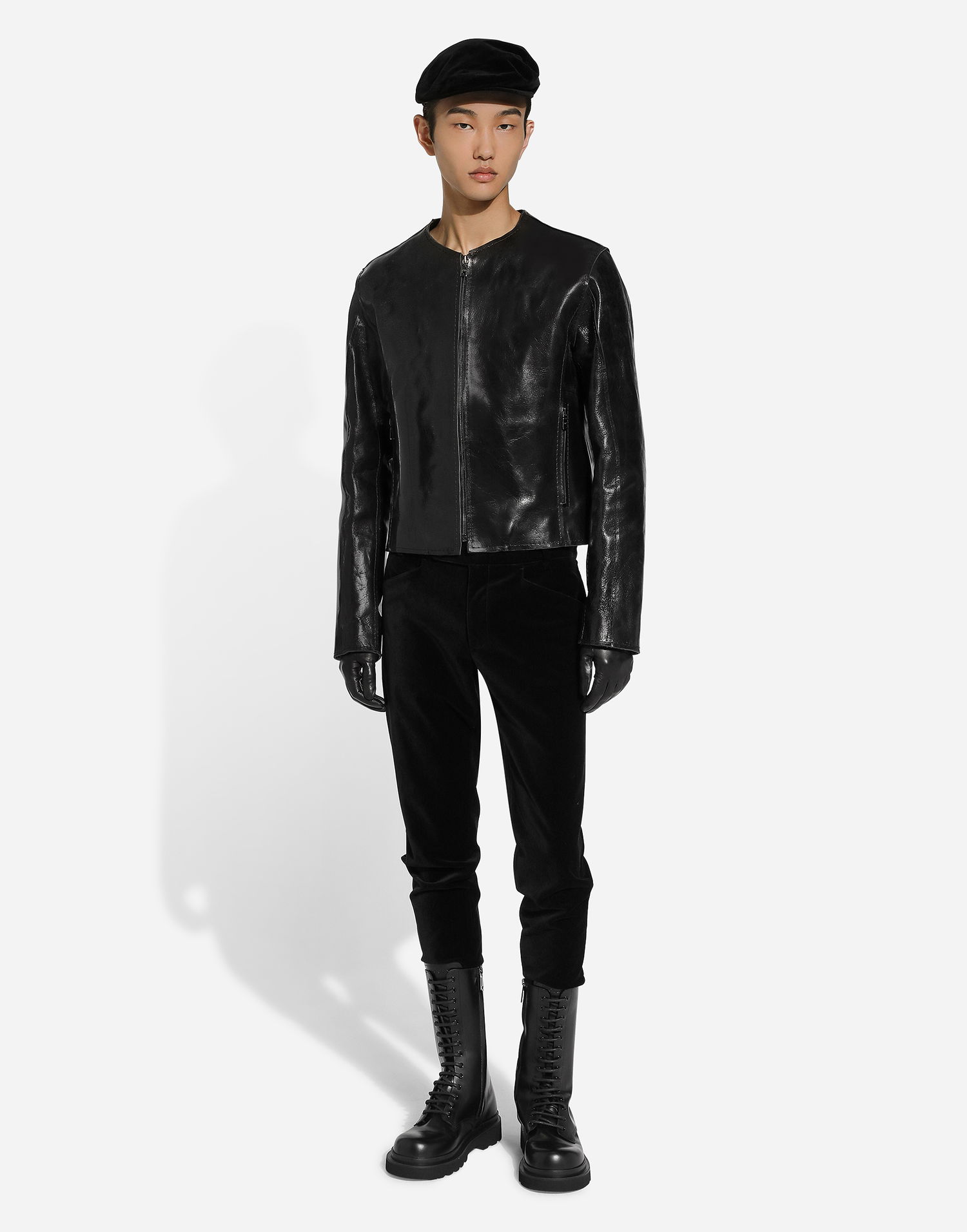 Jakke Dolce & Gabbana Collarless Leather Jacket Sort | G9BHGLHULVXN0000, 1