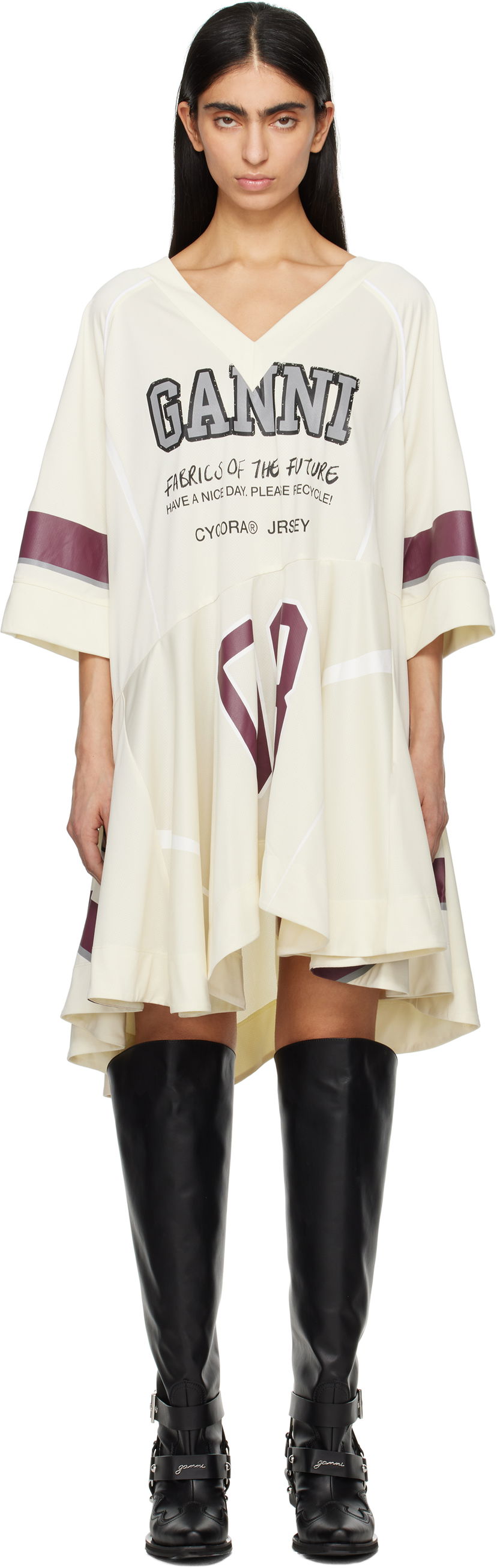 Kjole GANNI GANNI Future Mesh Oversized Minidress Beige | T4300