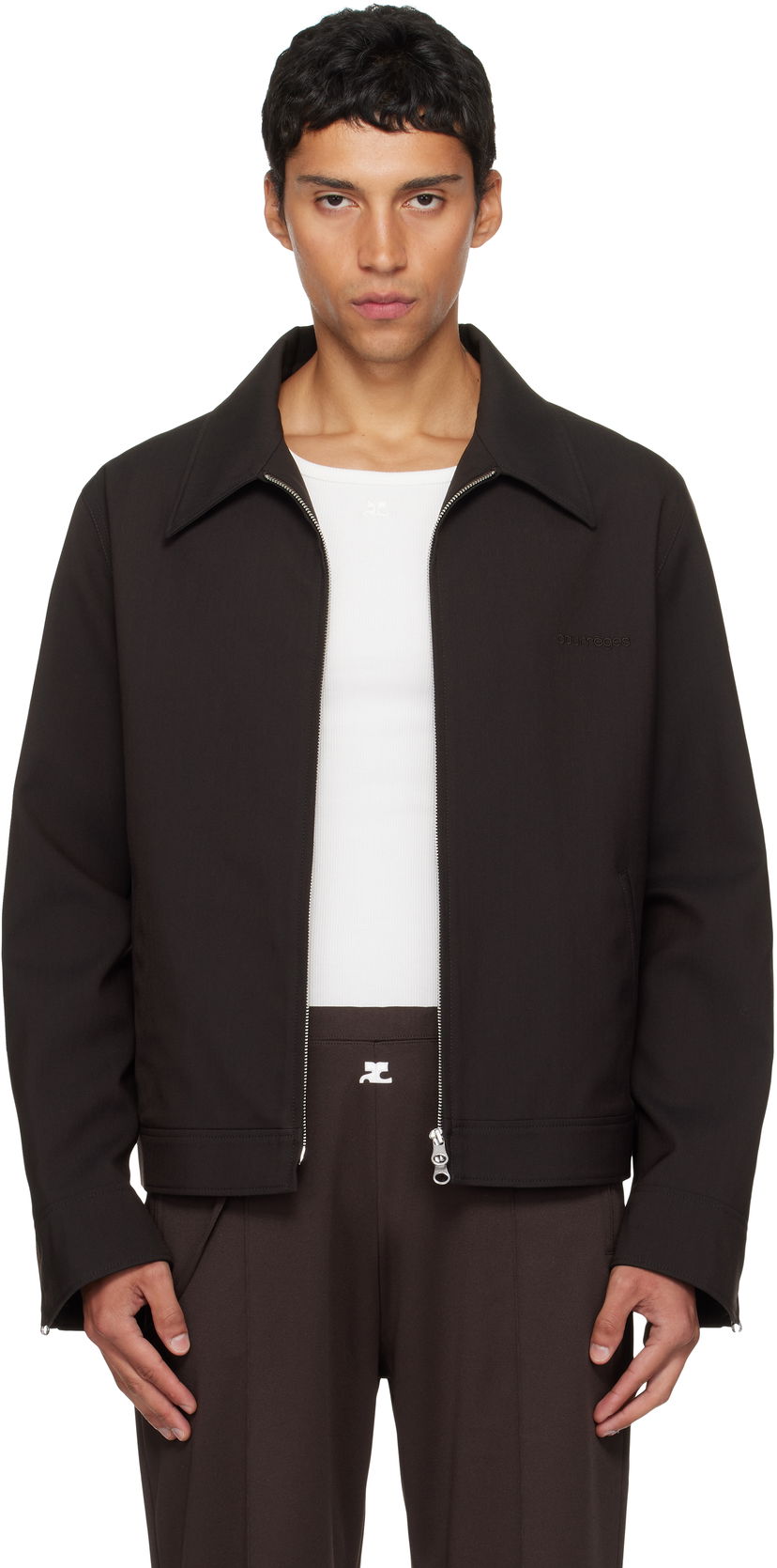 Jakke Courrèges Courrèges Embroidered Zipped Twill Jacket Sort | 325CBL307PL0222