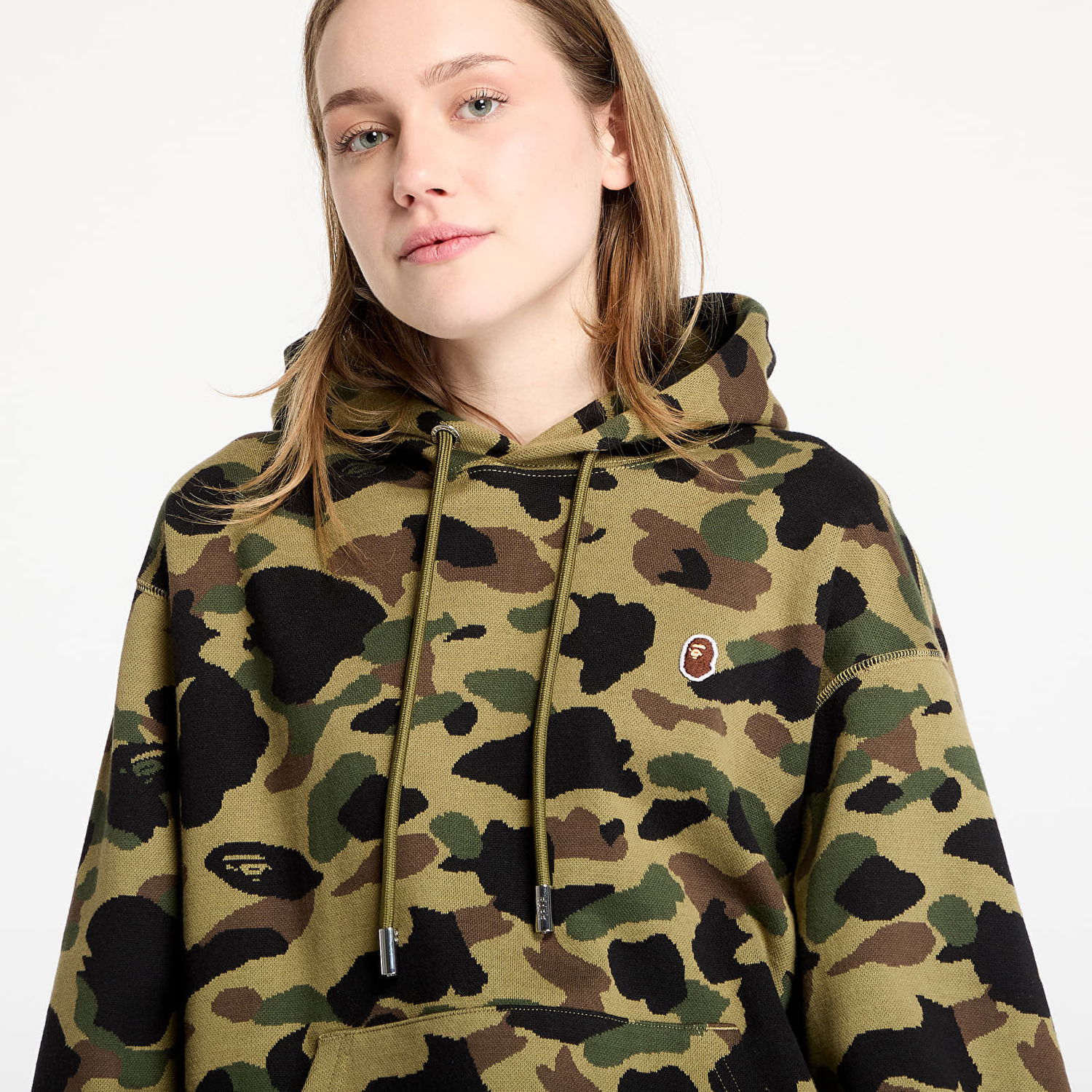Sweatshirt BAPE A BATHING APE 1St Camo Jacquard One Point Relaxed Fit Pullover Hoodie Grøn | 001PPL301302MGRN, 1
