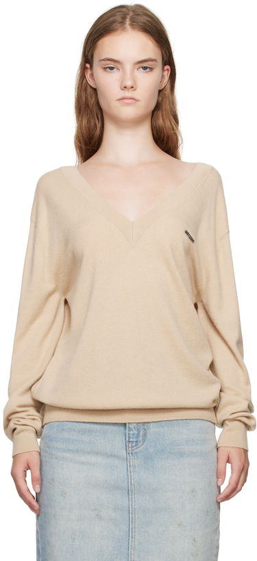 Sweater We11done Deep V-Neck Sweater Beige | WD-KT2-24-642-W-BG, 0