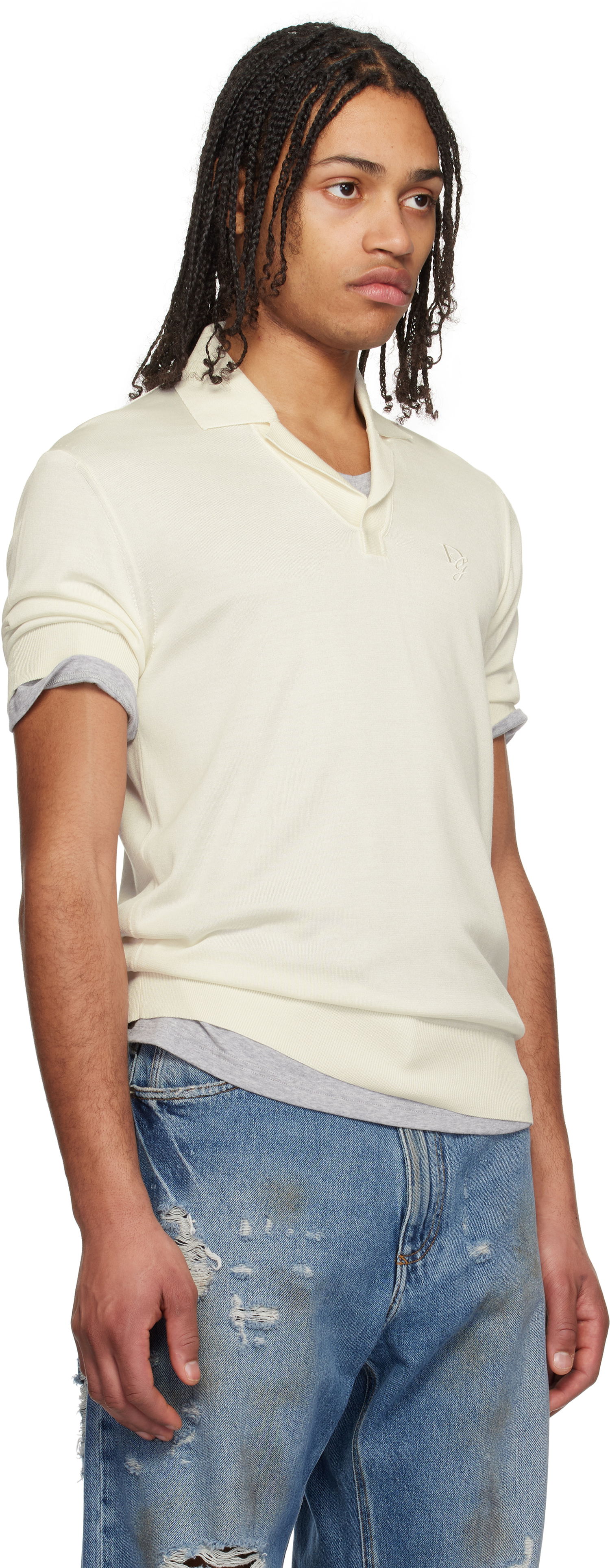 Polo skjorte Dolce & Gabbana Dolce&Gabbana Silk Polo with Logo Embroidery Hvid | GXZ09ZJBSK3, 1