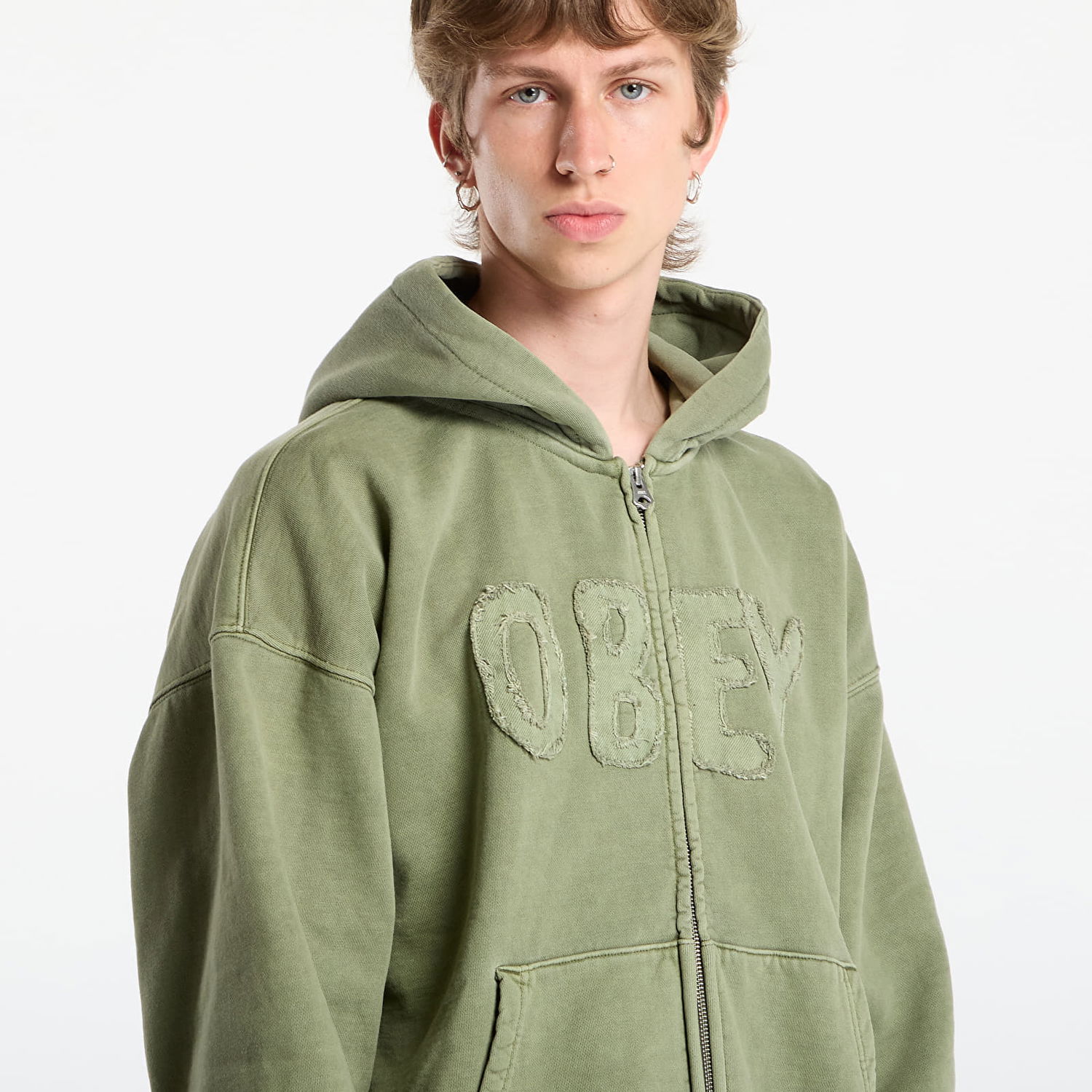 Sweatshirt OBEY OBEY Hybrid Faded Zip Hoodie Grøn | 112460032-DLN, 1