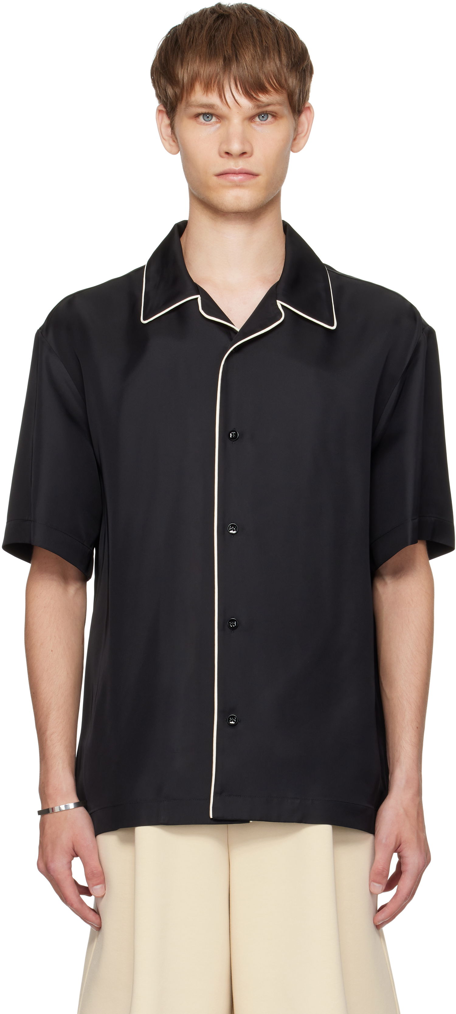 Skjorte Jil Sander Jil Sander Fluid Viscose Camp Collar Shirt Sort | J61DL0062_J65280, 0