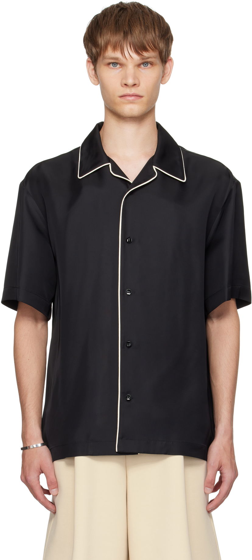 Skjorte Jil Sander Jil Sander Fluid Viscose Camp Collar Shirt Sort | J61DL0062_J65280
