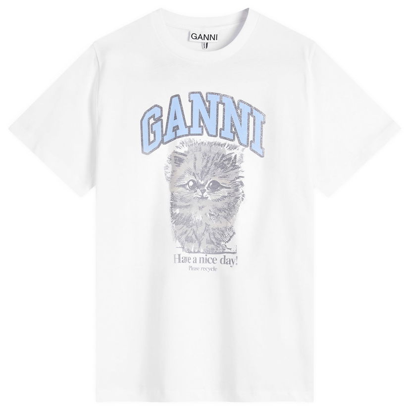 T-shirt GANNI GANNI Kitty Margot Relaxed T-Shirt, Size L Hvid | T4272-151