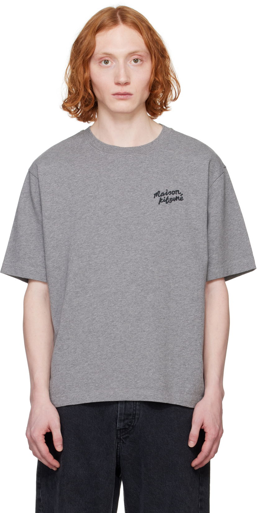 T-shirt MAISON KITSUNÉ Maison Kitsuné Handwriting Oversize T-Shirt Grå | OM00123KJ0119