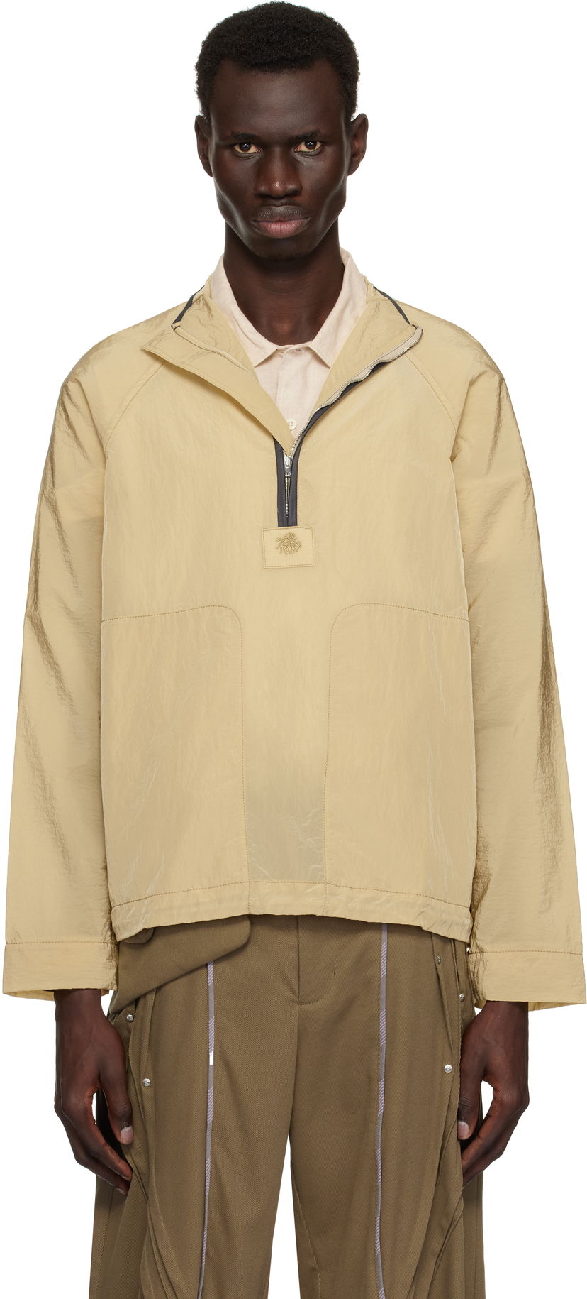 Vindjakke Ranra RANRA Ganga Shiny Nylon Track Jacket Beige | AMSS25TR01562