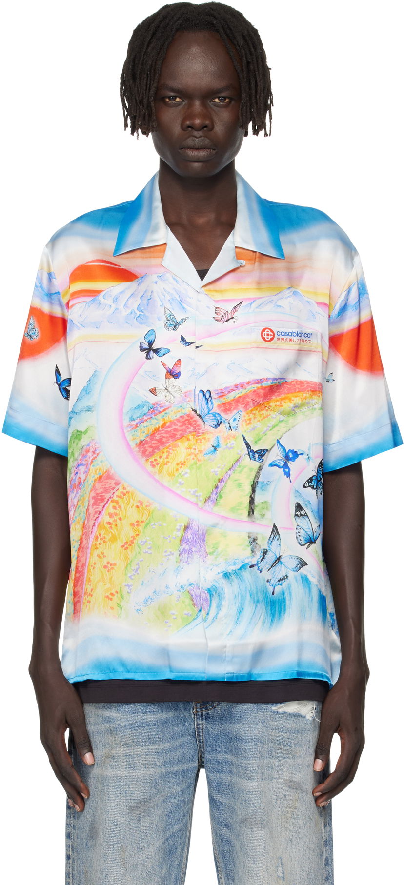 Skjorte Casablanca Casablanca Silk Butterfly Print Shirt Flerfarvet | MPF25-SH-003-02