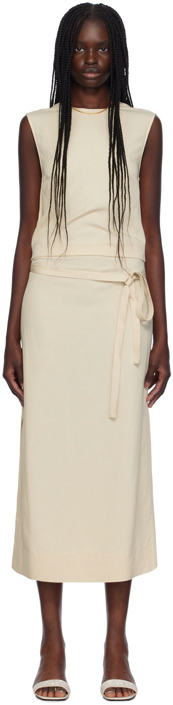 Kjole TOTEME TOTEME Fluid Tie-Waist Maxi Dress Beige | 243-WRD0124-FB0193, 0