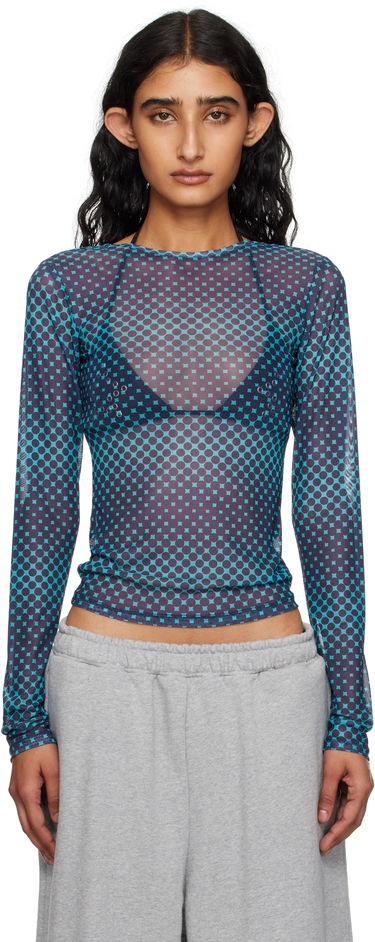 T-shirt Miaou Miaou Long Sleeve Graphic T-Shirt Blå | 7029PM2WRP, 0