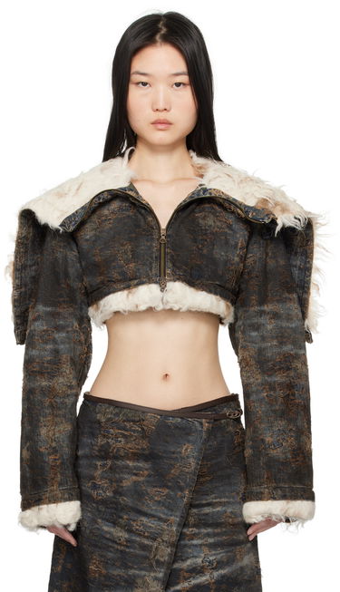 Jakke Diesel Cropped Distressed Denim Jacket with Faux Fur Sort | A17128 0ABCW, 0