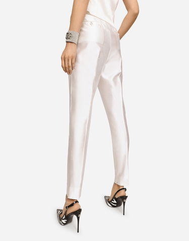 Bukser Dolce & Gabbana Dolce & Gabbana Shantung Silk Pants Hvid | FTCJDTFU1L5W3789, 3