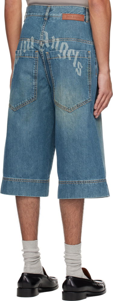 Shorts Palm Angels Palm Angels Curved Logo Denim Shorts Blå | PMYC007S25DEN0014555, 2
