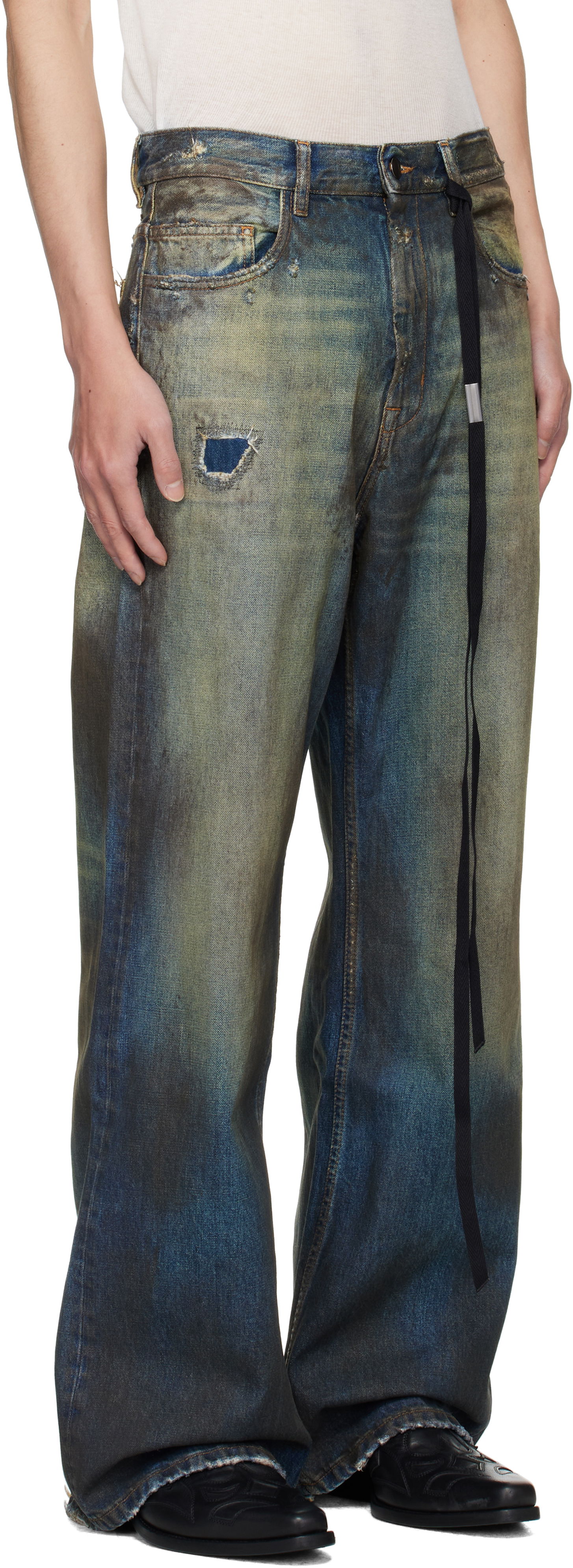 Jeans Ann Demeulemeester Ann Demeulemeester Dirtied Bootcut Jeans Blå | B0013616-FA671-053, 1