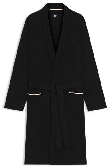 Pyjamas BOSS Cotton jersey dressing gown with shawl collar, tie belt, and contrast-piped pockets Sort | 50545943, 1