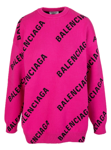 Sweater Balenciaga Oversized Intarsia All Over Logo Crewneck Lyserød | 657528T32001401