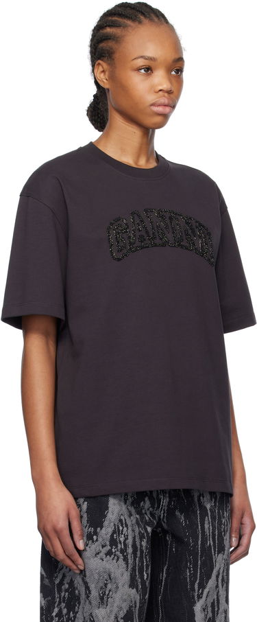 T-shirt GANNI GANNI Heavy Cotton Drop Shoulder T-Shirt with Embroidered Logo Brun | T4095, 1