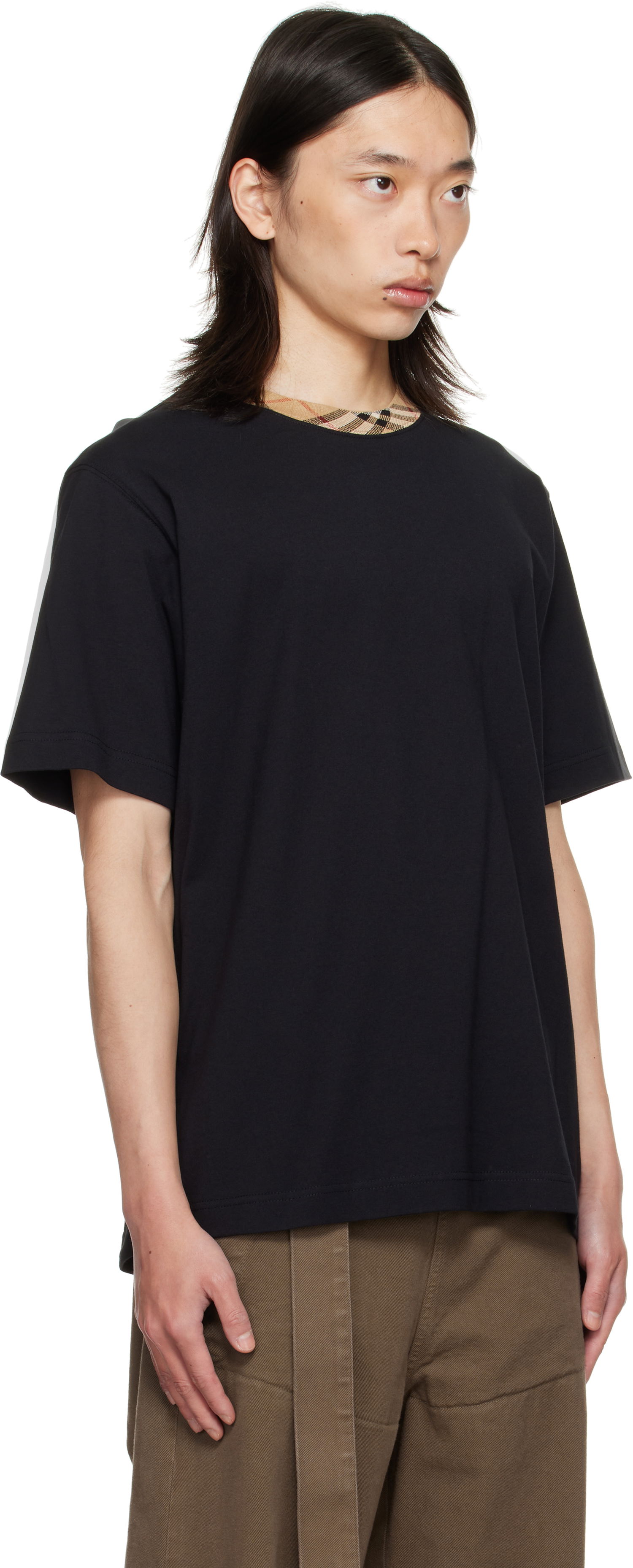 T-shirt Burberry Burberry Check Trim Cotton T-Shirt Sort | 8110101, 1