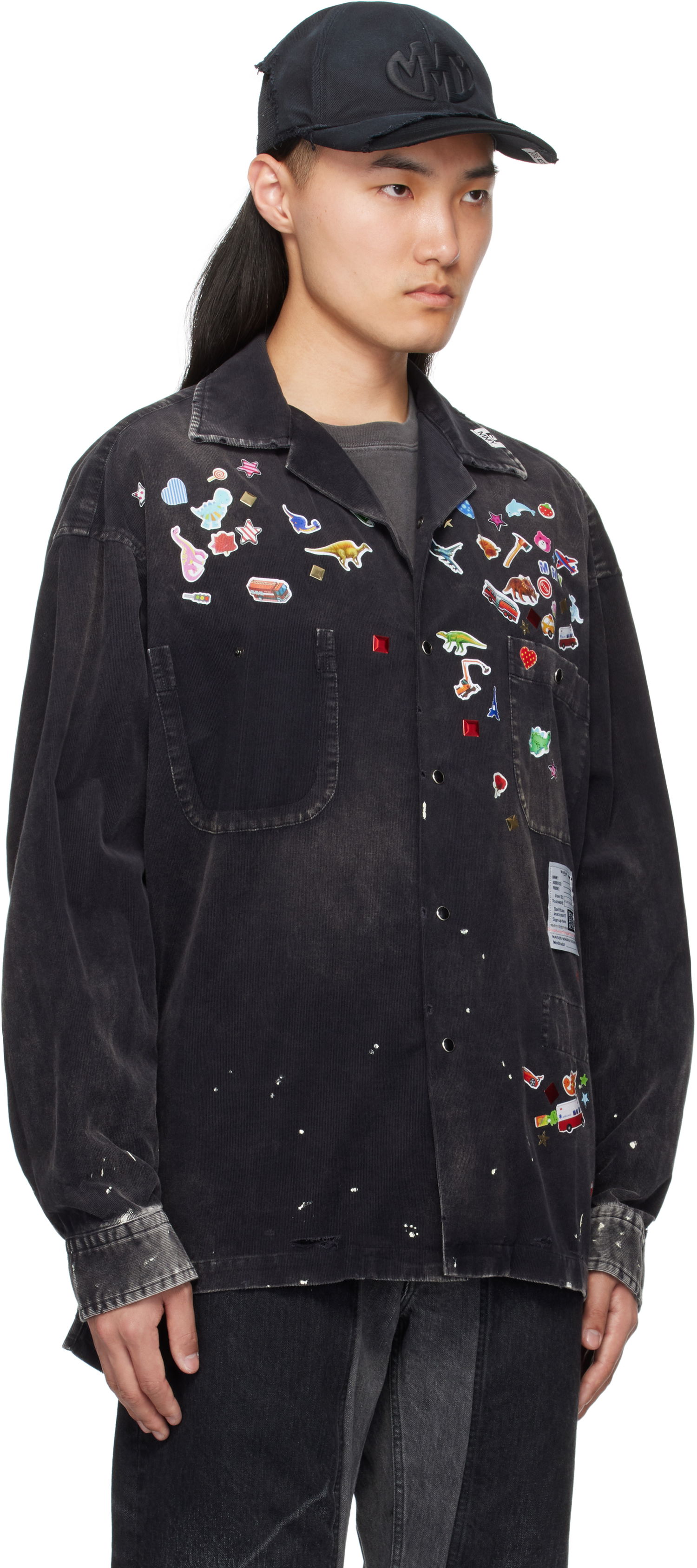Skjorte Maison MIHARA YASUHIRO MMY Sticker Print Corduroy Shirt Sort | J14SH182, 1