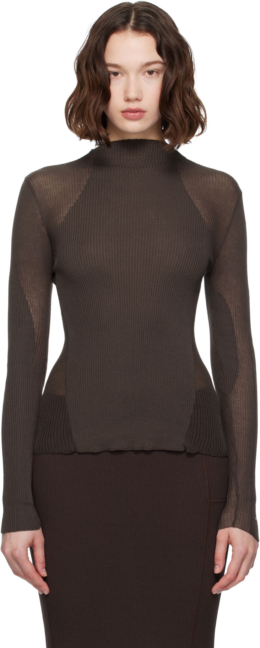 Sweater ROA Sheer Knit Sport Top Brun | RBWW042YA18