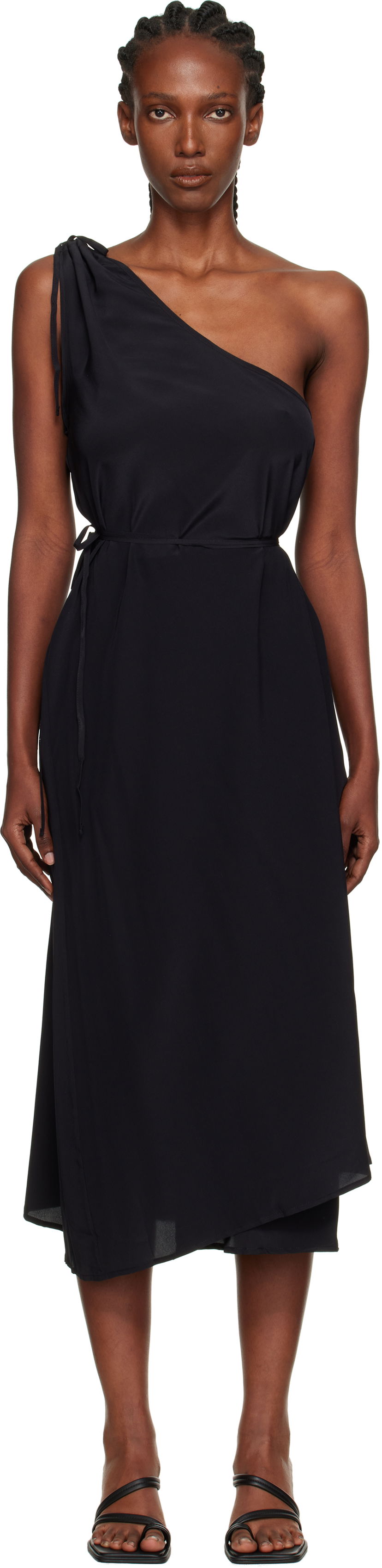 Kjole Baserange Baserange One-Shoulder Midi Dress Sort | DRVI-SC-AU25