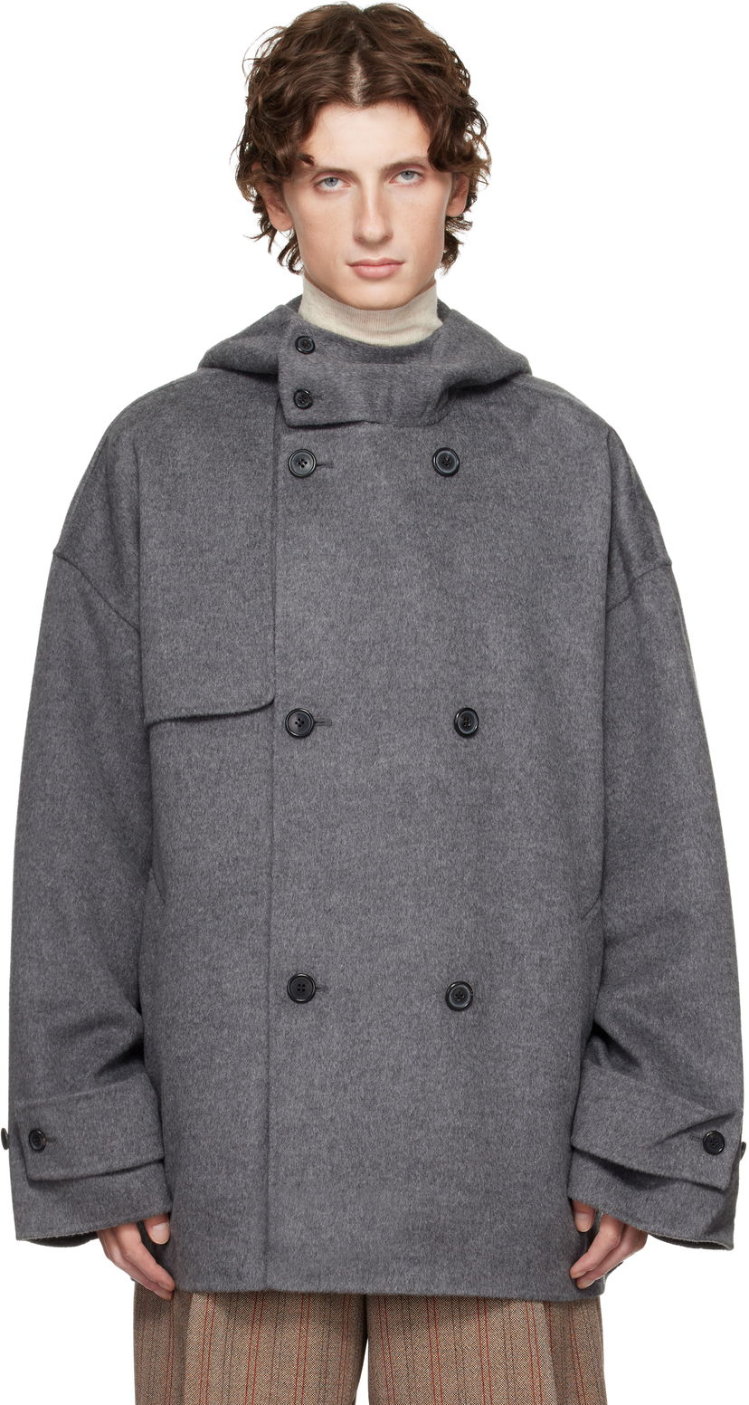 Frakker JW Anderson JW Anderson Oversized Hooded Double-Breasted Felted Peacoat Grå | CO0342-PG1559