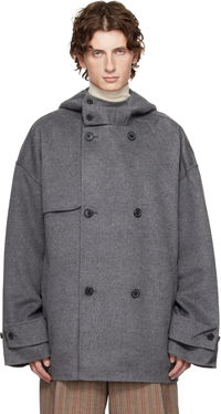 JW Anderson Oversized Hooded Double-Breasted Felted Peacoat