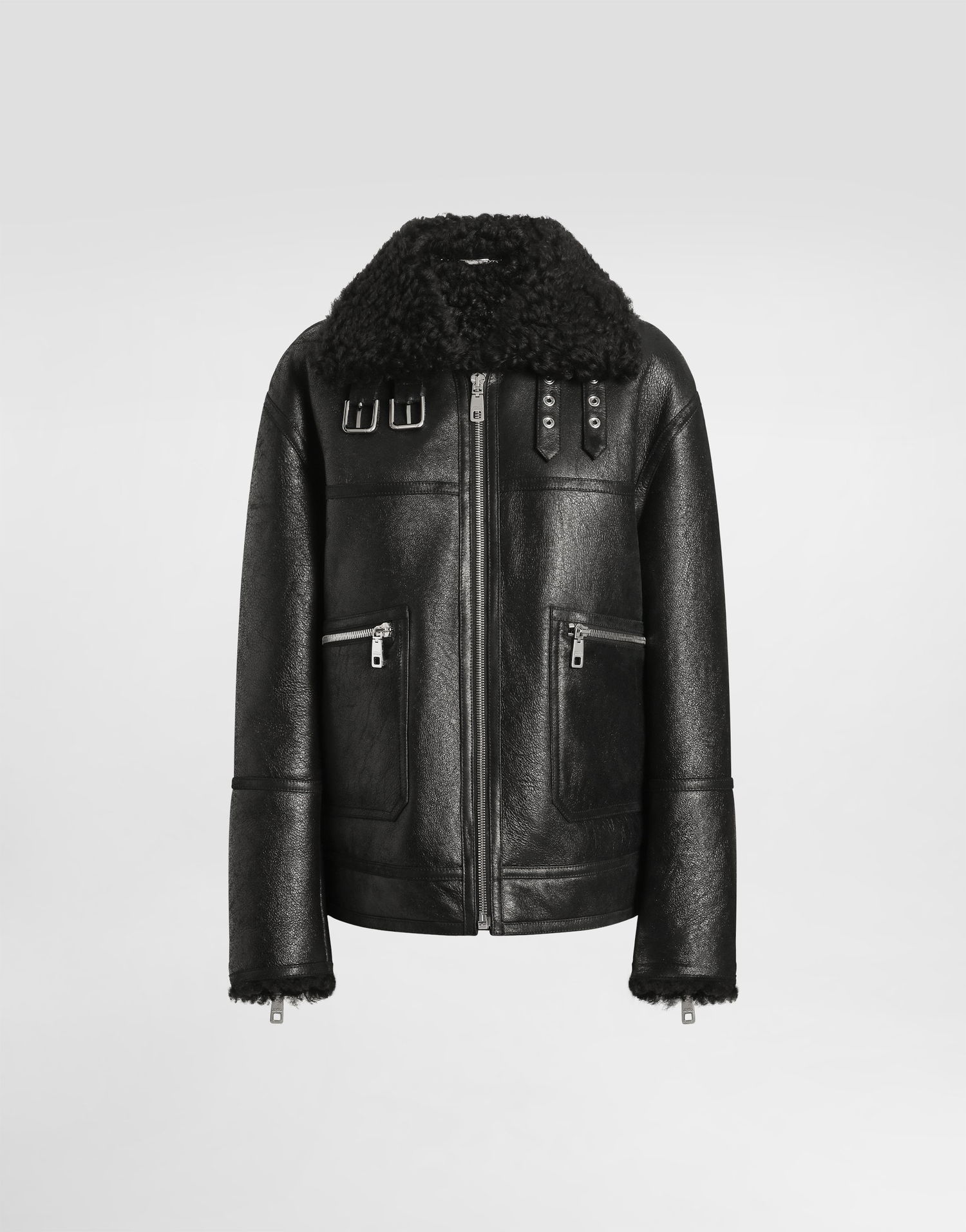 Jakke Dolce & Gabbana Dolce & Gabbana Shearling Biker Jacket Sort | F9S79LFUP94N0000, 0