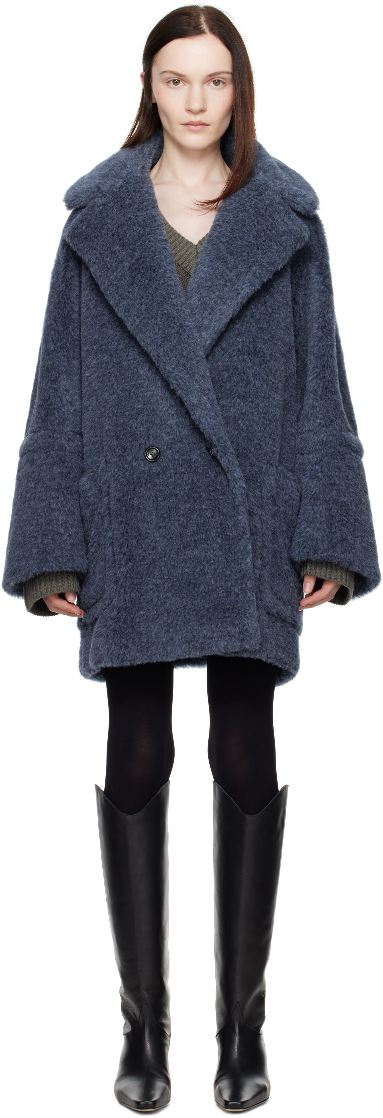 Frakker Max Mara Double-Breasted Faux Fur Coat Blå | 2421016142600 MM10506, 0